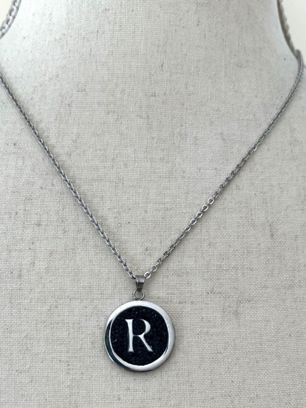 Personalized Initial R Pendant Necklace Stainless Steel Chain 18" + 2" Extension